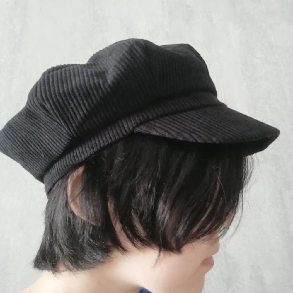 Corduroy Unisex Newsboy Grey Baseball Hat Cap with Bill in Light Grey - Picture 4 of 5